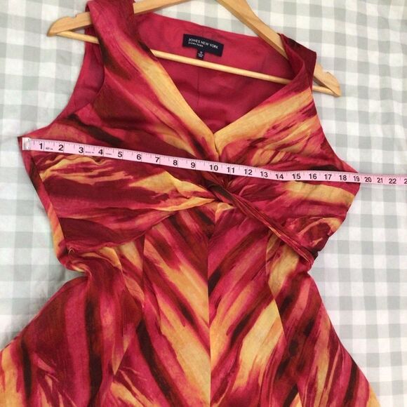 Jones New York dress 100% cotton orange red yellow pink fit & flare  size 12 - Picture 11 of 14